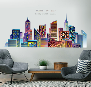 Уцінка! Наклейка на стіну, двері, вітрини "місто, будинки LIGHTS OF CITY" 170 см*78 см (2листа 60*90см), фото 1