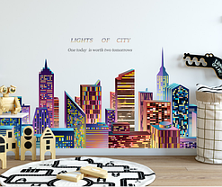 Уцінка! Наклейка на стіну, двері, вітрини "місто, будинки LIGHTS OF CITY" 170 см*78 см (2листа 60*90см), фото 4