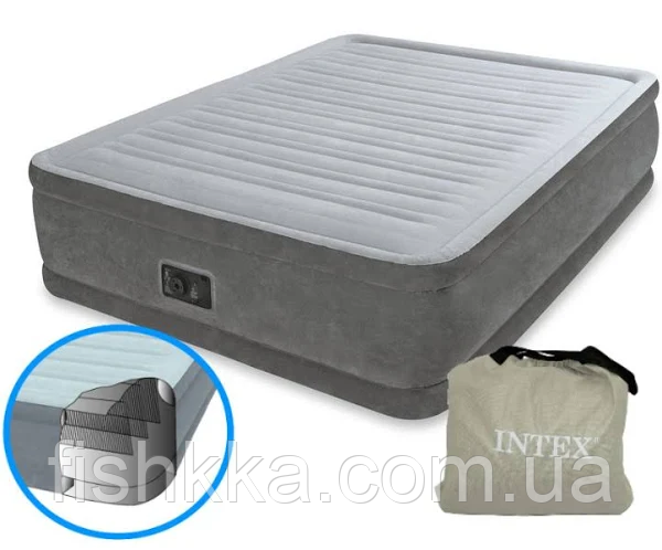 Надувна велюрова ліжко двоспальне 203*152*46 см з вбудованим насосом Intex 64414