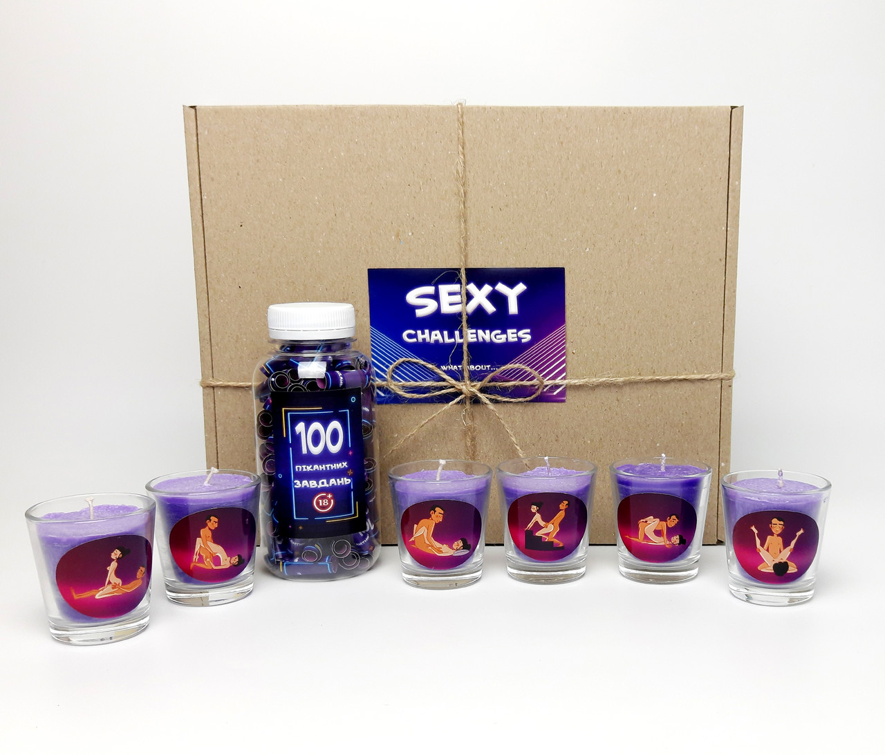 Набір "Твоя супер ніч": 6 романтичних свічок "Камасутра" з ароматом лаванди і баночка із завданнями, фото 1