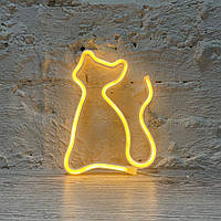 Настенный декоративный подвесной неоновый светильник-ночник Cat Кот кошка Decoration Lamp 23*17 см - Желтый