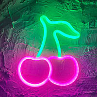 Настенный подвесной неоновый светильник-ночник Вишня Decoration Lamp 23*19 см - Розовый/Зеленый
