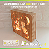 Світильник нічник з дерева ArtEcoLight # 3/1 LED "Кіт та песик" з пультом та регулюванням світла, теплий білий, фото 3