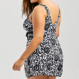 Розмір 64. Чорно-білий суцільний купальник-сукня, жіночий танкіні батал-шортами, фото 3