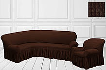 Чохол на кутовий диван + крісло натяжна універсальний Жатка Шоколадного кольору Туреччина