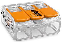 Клема WAGO 3 контактна, прозора 0.2 — 4 мм2 221-413