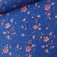 Ситець тканина квіти бузкові на синьому фоні, ш. 80 см