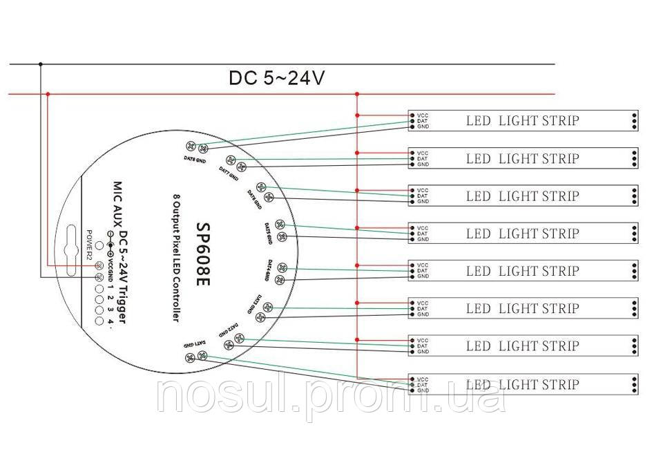 SP608E музыкальный контроллер с пультом ДУ для LED освещения 4-х канальный(для адресных лент и панелей WS2811, - фото 5 - id-p1459608949