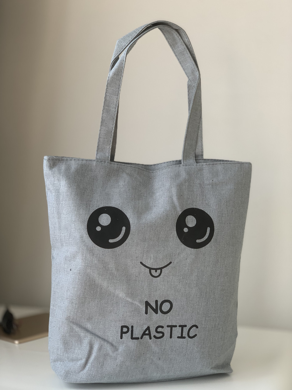 Тканинний шопер екосумка для покупок із принтом No plastic