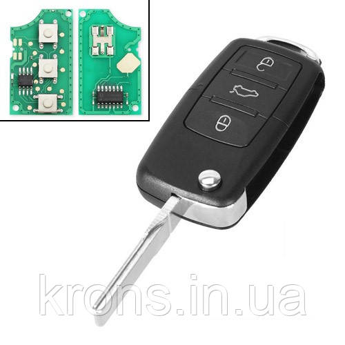 Ключ запалювання, чіп ID48 1J0959753DA, 3 кнопки, для Volkswagen, Seat, Skoda