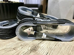 Плетений, тканинний кабель V8, канат, шнур Micro USB 1.5 метра, Чорний, фото 4