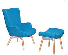Крісло м'яке для відпочинку + пуф REGENT Onder Mebli синій W-20