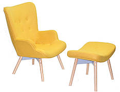 Крісло м'яке для відпочинку + пуф REGENT Onder Mebli жовтий W-4