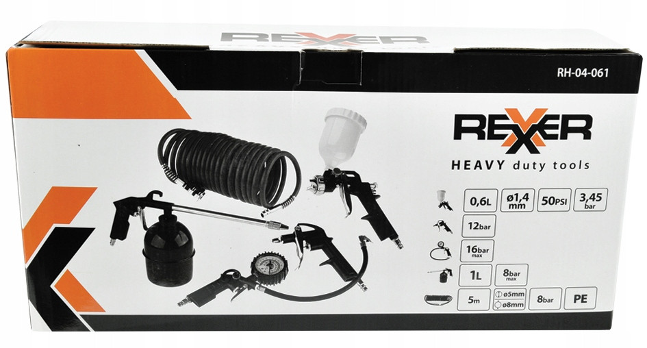 Набор пневмоинструментов для компрессора 5од Rexer набор для покраски пневматический, фото 1