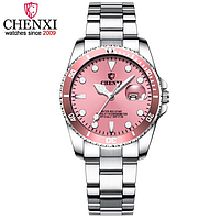 Часы женские наручные из нержавеющей стали водонепроницаемые Chenxi CX-085A Розовый-Серебро