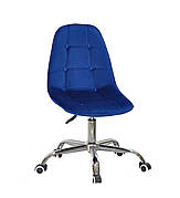 Стілець офісний м'який на коліщатках регульований Alex Office оксамит ,колір синій в-6