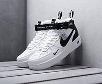 Nike Air Force 1 Mid TM White Black (Высокие белые кроссовки Найк Аир Форс женские)