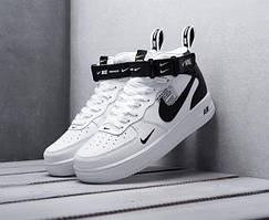 Кросівки Nike Air Force 1 Mid TM White Black (Високі білі кросівки Найк Аір Форс)