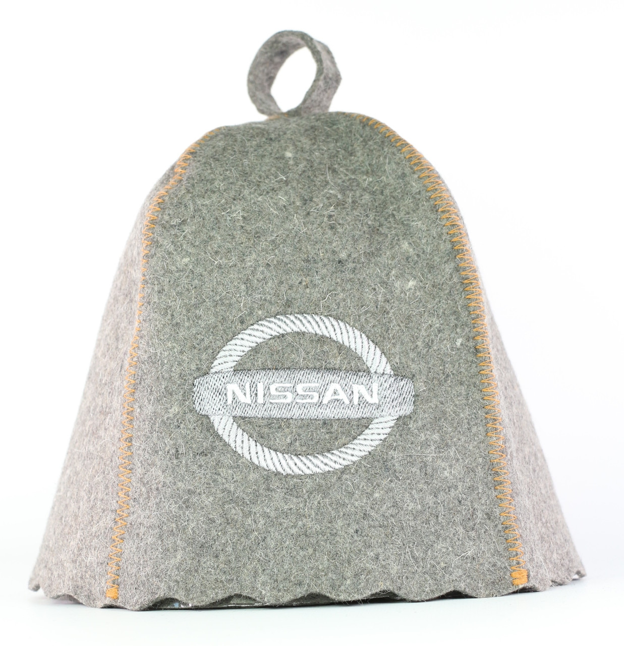 Шапка для сауни з вишивкою "Nissan (Нісан)", сіра повсть, Sauna Pro
