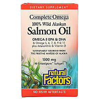 Масло дикого аляскинского лосося Natural Factors "100% Wild Alaskan Salmon Oil" 1300 мг (90 капсул)