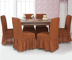 Чохли для меблів Milano стільці жатка з оборкою 6 шт. Кориця