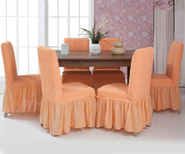 Чохли для меблів Milano стільці жатка з оборкою 6 шт. Персиковий, фото 1