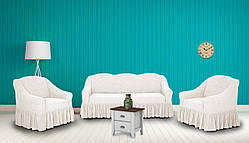 Чохли для меблів Milano диван і два крісла буклированный жаккард з оборкою Натуральний