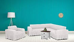 Чохли для меблів Milano кутовий диван та крісло буклированный жаккард з оборкою Натуральний