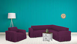 Чохли для меблів Milano кутовий диван та крісло буклированный жаккард з оборкою Фіолетовий