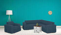 Чохли для меблів Milano кутовий диван та крісло буклированный жаккард з оборкою Графіт