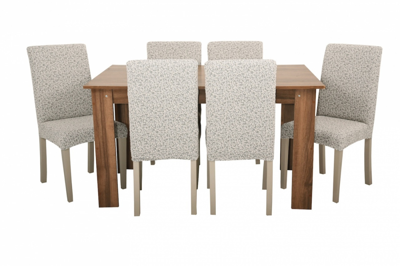 Чохли для меблів Milano стільці буклированный жаккард без оборки 6 шт. Кремовий, фото 1