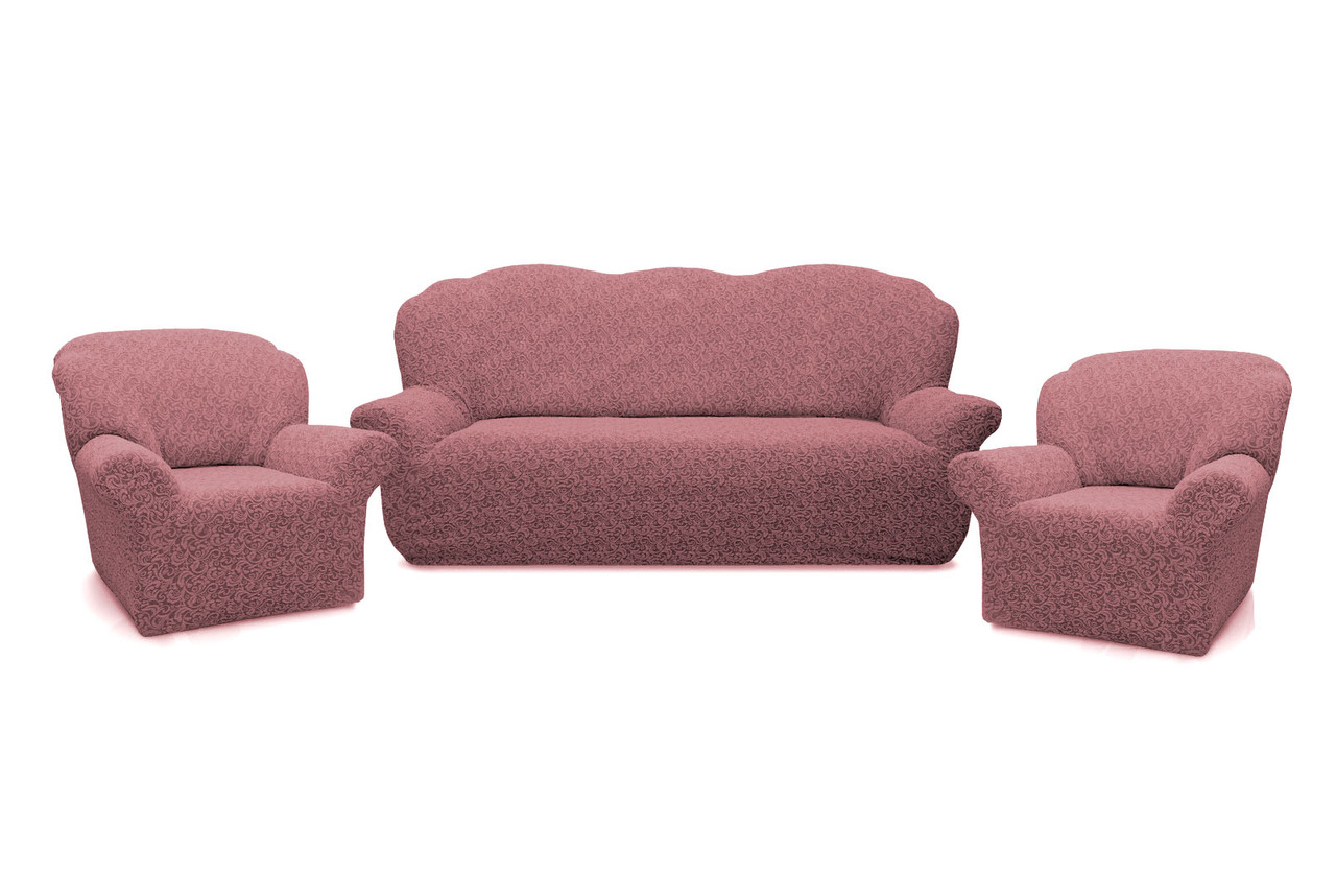 Чохли для меблів Milano диван і два крісла буклированный жаккард без оборки Пудровий, фото 1