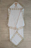 Хрестильний махровий одяг крижма з вишивкою імені, хрестика та бежевим мереживом 80*80 см, фото 5
