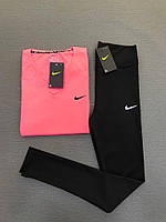 Женский комплект для фитнеса Nike с розовой футболкой