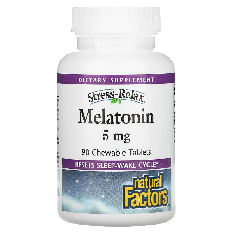 Мелатонін Natural Factors, Stress-Relax "Melatonin" зі смаком м'яти, 5 мг (90 жувальних таблеток), фото 1