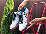 Жіночі шкіряні кросівки Nike Air Force 1 білі з червоним \ блакитні 36, фото 3
