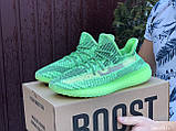 Чоловічі кросівки Adidas Yeezy Boost 350 v2 чорні з салатовим 42, фото 5