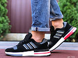 Чоловічі шкіряні кросівки Adidas Zx 500 Rm чорні з білим, фото 4