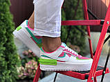 Жіночі шкіряні кросівки Nike Air Force 1 Shadow білі з малиновим \ салатові 36, фото 2