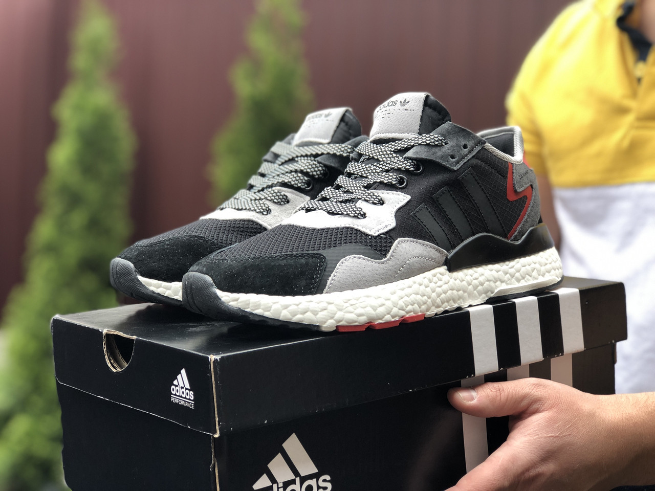 Чоловічі кросівки Adidas Nite Jogger Boost 3M чорно білі \ сірі