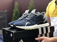 Мужские кроссовки Adidas Nite Jogger Boost 3M темно синие с белым