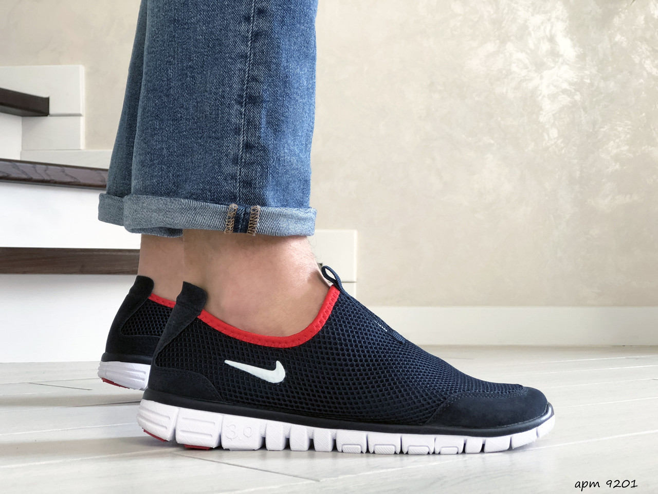 Чоловічі кросівки Nike Free Run 3.0 темно сині з білим \ червоні 44