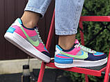 Жіночі шкіряні кросівки Nike Air Force 1 Shadow сірі з салатовим \ рожеві 36, фото 3