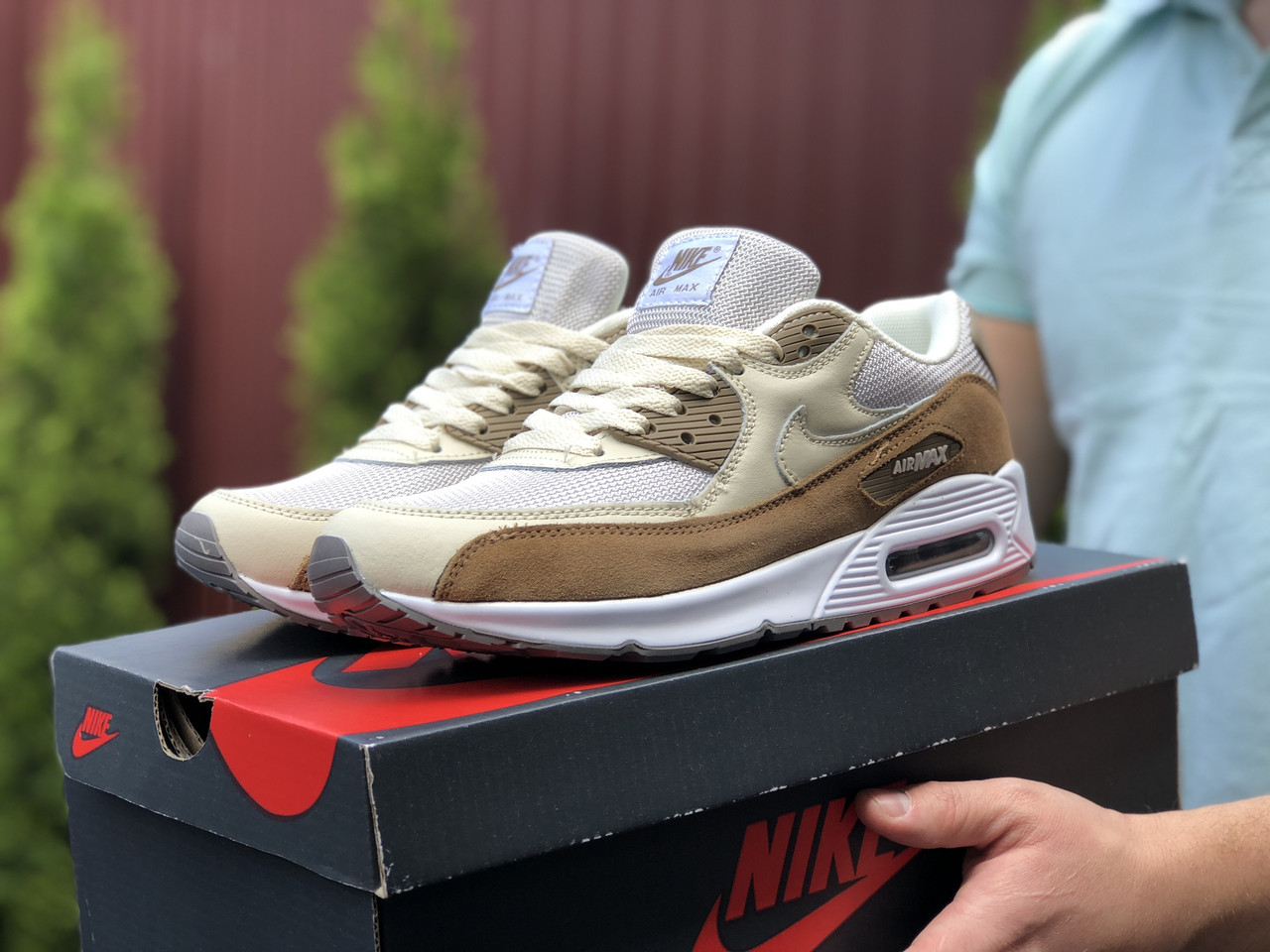 Чоловічі кросівки Nike Air Max 90 білі з бежевим \ коричневі 41