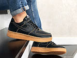 Чоловічі шкіряні кросівки Nike Air Force Af 1 чорні з коричневим 42, фото 3