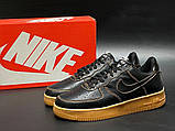 Чоловічі шкіряні кросівки Nike Air Force Af 1 чорні з коричневим, фото 3