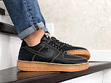 Чоловічі шкіряні кросівки Nike Air Force Af 1 чорні з коричневим, фото 7