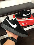 Чоловічі шкіряні кросівки Nike Air Force Af 1 чорні з білим, фото 3