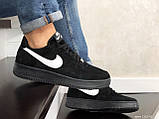 Чоловічі шкіряні кросівки Nike Air Force Af 1 чорні з білим, фото 5