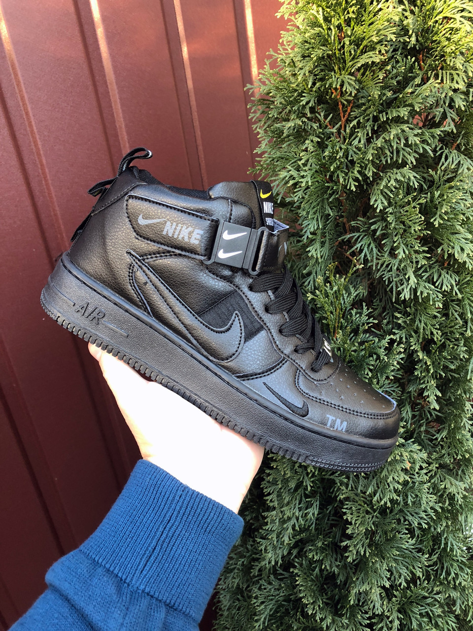 Купить Мужские кроссовки Nike Air Force черные найк аир форс кожаные ...